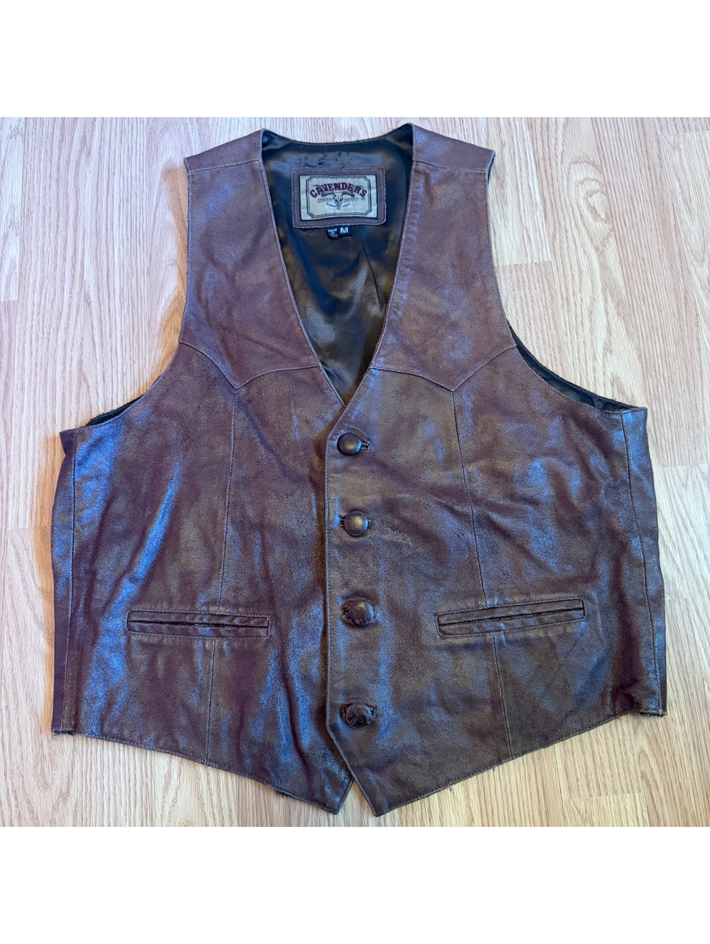 Cavenders Brown Leather Vest Western Vintage Size Medium